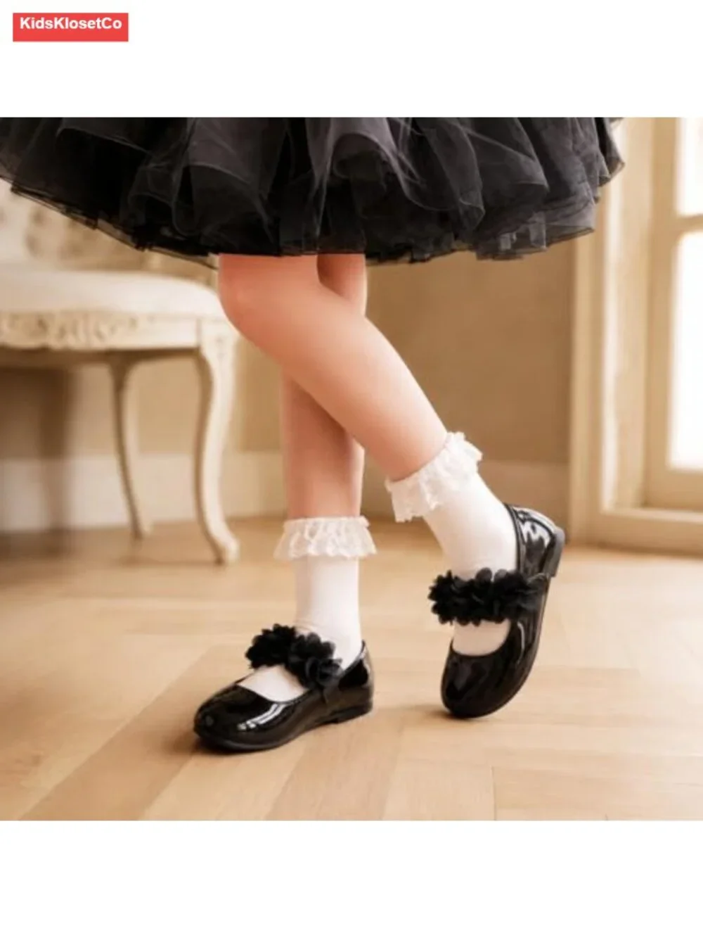 Toddler Girl Mary Jane Dress Shoes with Floral Appliques Soft Walking Flats